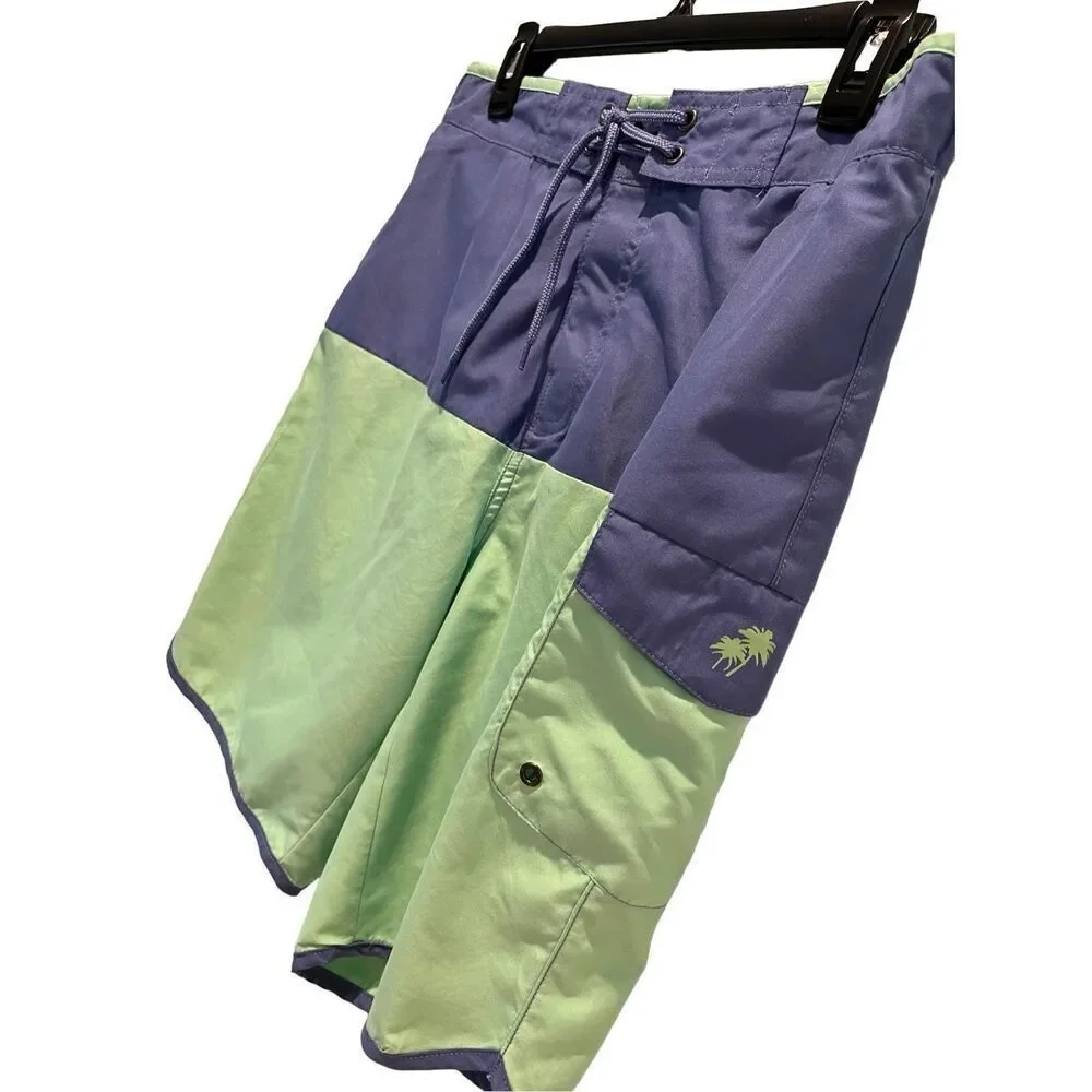 Trunks mint green and blue color block board shorts - M